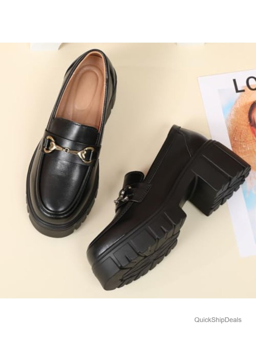 Women's Platform Loafers Comfy Penny Loafers Chunky Heel Slip-On - Picture 3 of 6